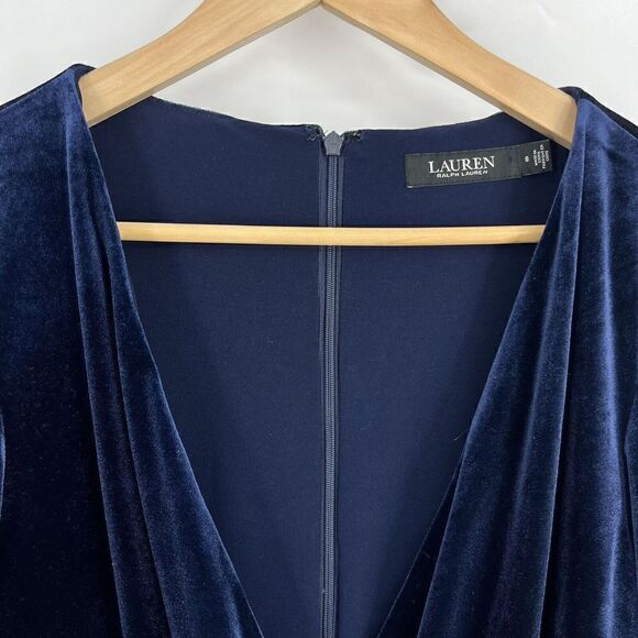Lauren Ralph Lauren Jumpsuit Size 8 Womens Navy Velvet Surplice Evening Wrap - Picture 3 of 11